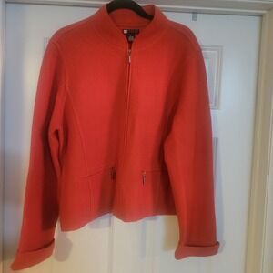 Carole Little Womens Orange Wool Zip Up Jacket  XL Collar Pockets,  HOLES Crafts